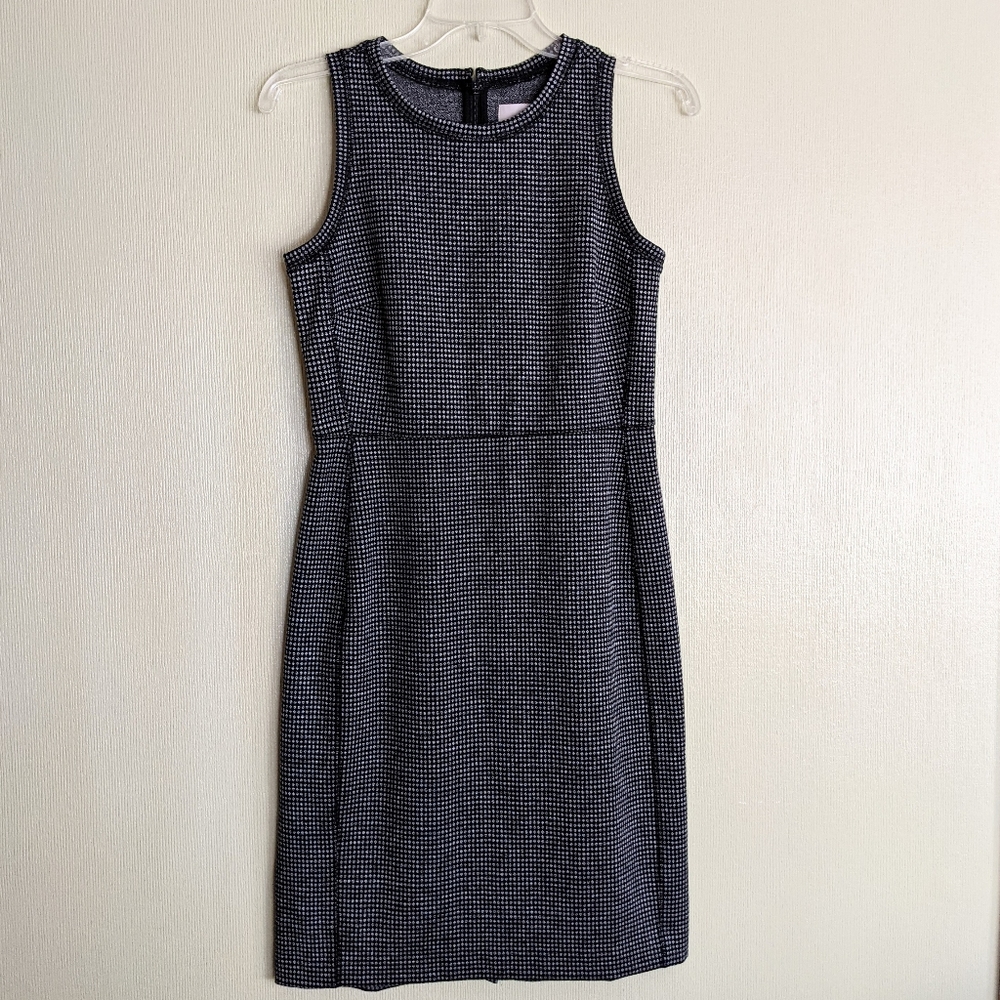 Loft Sheath Dress Black Ponte Knit Patterned Sleeveless - Picture 3 of 17